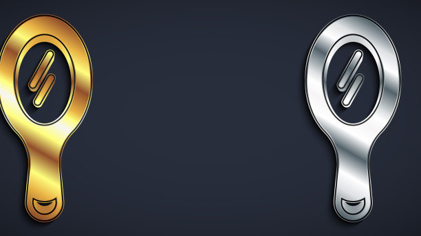 金色和银色的手镜图标孤立在黑色图片下载