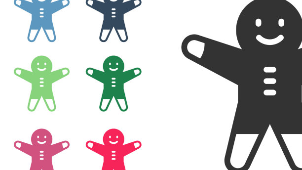 黑色节日姜饼人曲奇图标孤立图片下载