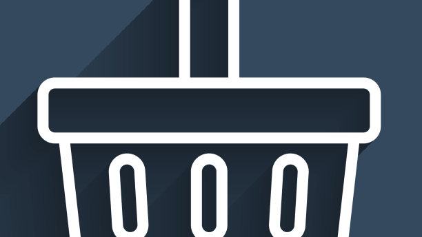 白线购物篮图标与长孤立图片下载