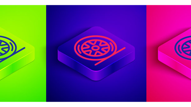 汽车车轮的等距线图标孤立在绿色上图片下载