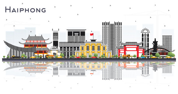 越南海防城市天际线与灰色建筑图片下载