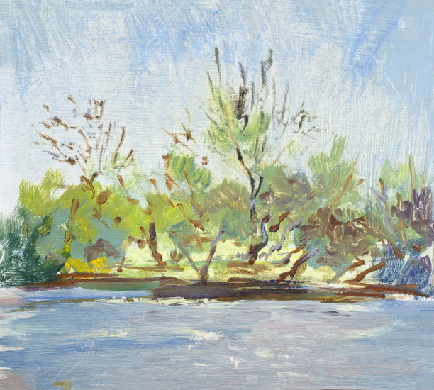 油画《岸上的树》图片下载