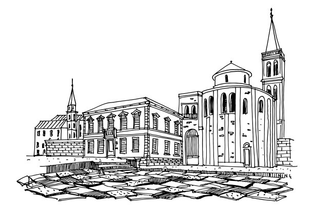 扎达尔罗马广场上的圣多纳图斯教堂的矢量草图。克罗地亚。图片下载