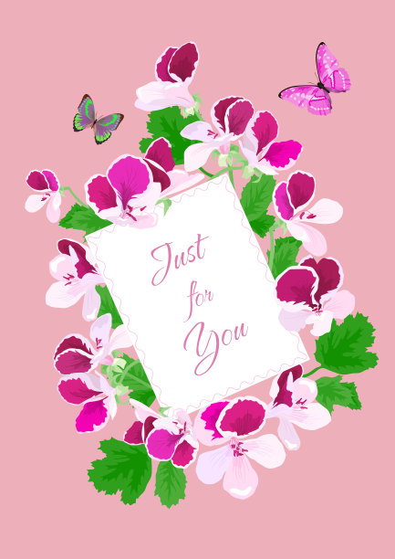 带有三色紫罗兰和蝴蝶的贺卡图片下载