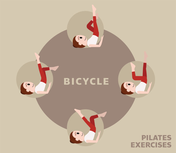 普拉提运动锻炼自行车可爱卡通矢量插图图片下载