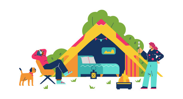 舒适的露营设施与游客图片下载