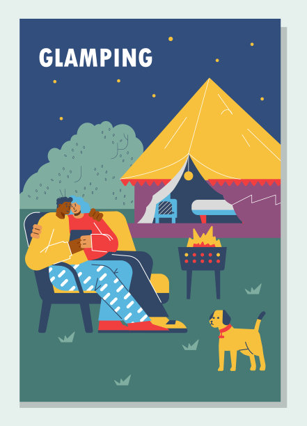 幸福的夫妇和狗狗在豪华野营放松图片下载