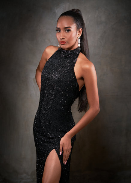 照片上美丽的高黑人妇女与黑色长发超模看向右边图片下载