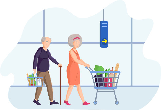 老年男女在杂货店购物图片下载