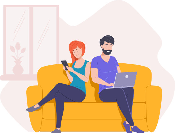 轻松的男人和女人坐在沙发上浏览图片下载