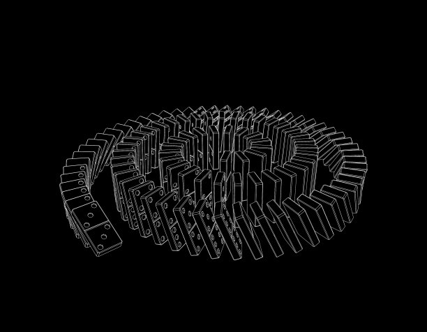 多米诺骨牌的螺旋形倒下，孤立在黑色图片下载