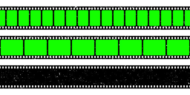现实的垃圾电影带，相机卷。老复古影院电影带空白绿色色度关键背景。模拟视频录制和摄影。视觉特效合成。矢量图图片下载