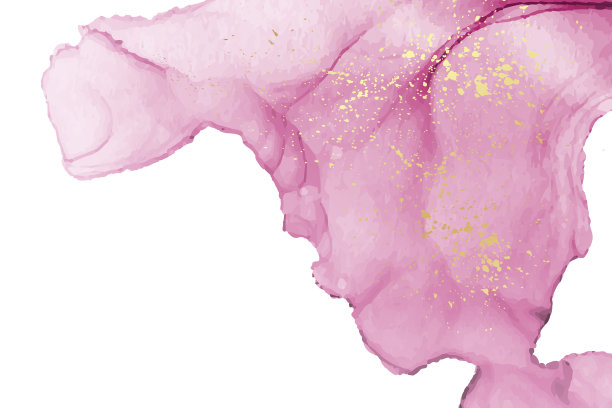 水彩背景或优雅的卡片设计或壁纸或海报与抽象的粉红色墨水波和金色的飞溅。图片下载