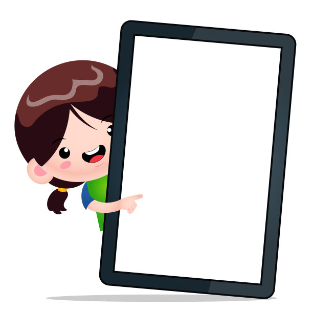 可爱的女孩偷看在空白的手机平板电脑图片下载