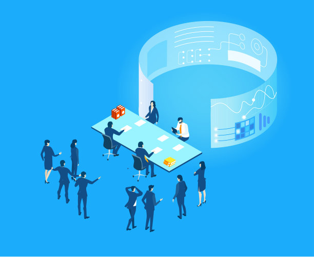 等距的商业环境。商界人士正在研究大数据、分析信息、人工智能概念信息图。大数据、互联网安全、技术进步图片下载