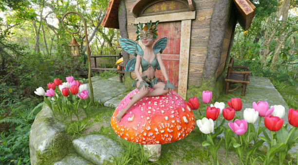 森林仙女和她的房子3d插图图片下载