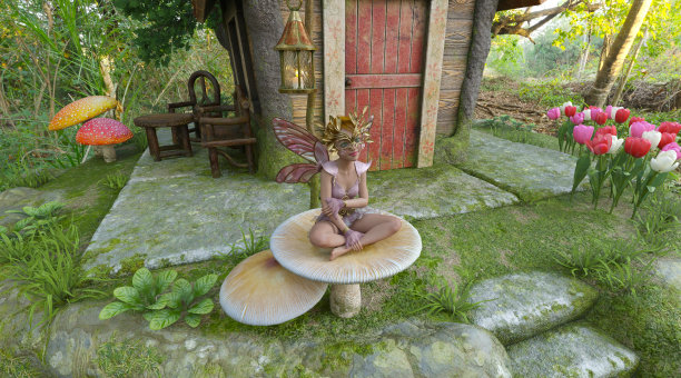 森林仙女和她的房子3d插图图片下载