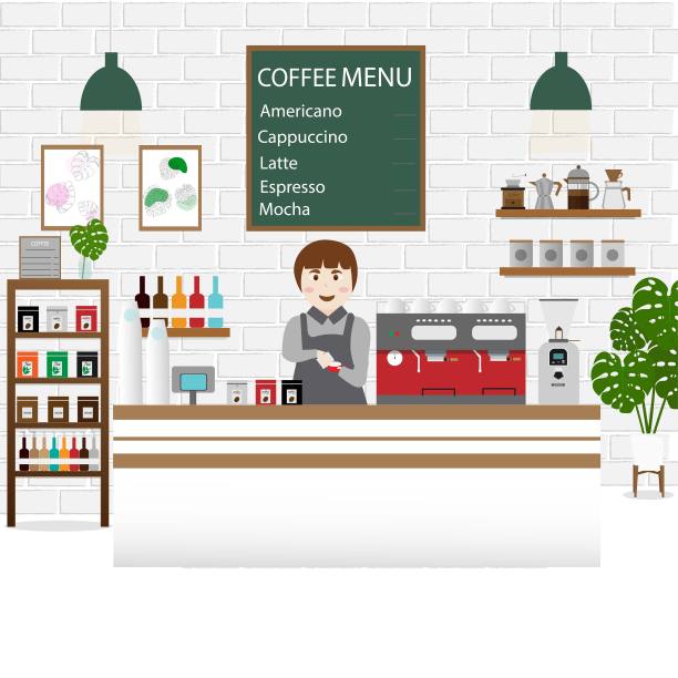 咖啡厅或咖啡店的咖啡师。向量图片下载