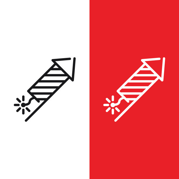 圣诞节烟火火箭矢量图标的轮廓图片下载