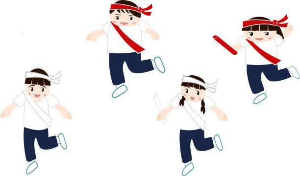 红白对立男女混合接力无背景图片下载