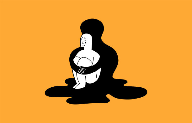 心理健康、疾病、大脑发育及医疗理念。男人坐着和黑影拥抱哭泣。图片下载