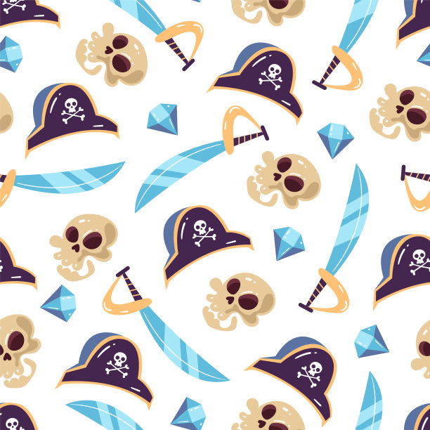 海盗海洋无缝图案背景概念。矢量孤立图形设计插图图片下载
