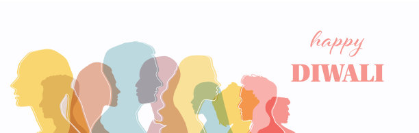 矢量抽象插图为印度节日排灯节，与人剪影海报。图片下载