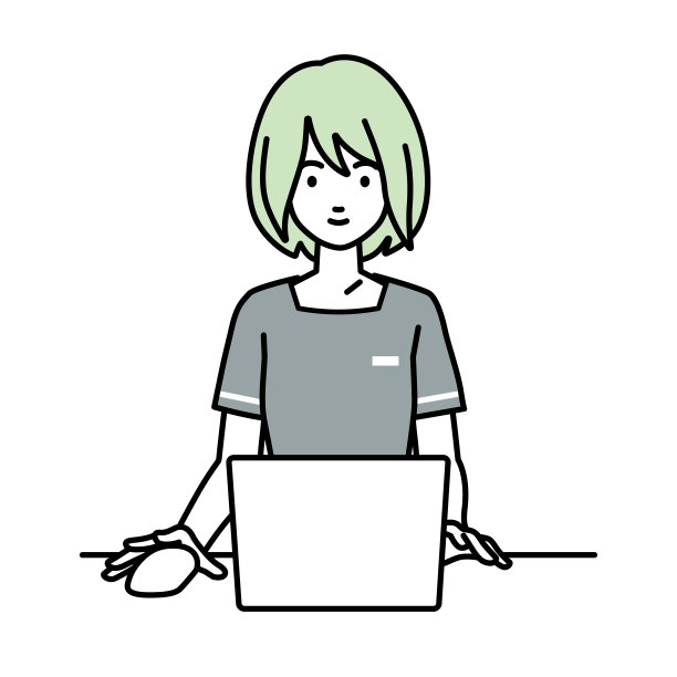 一位美容师，前台女士在她的办公桌上使用笔记本电脑图片下载