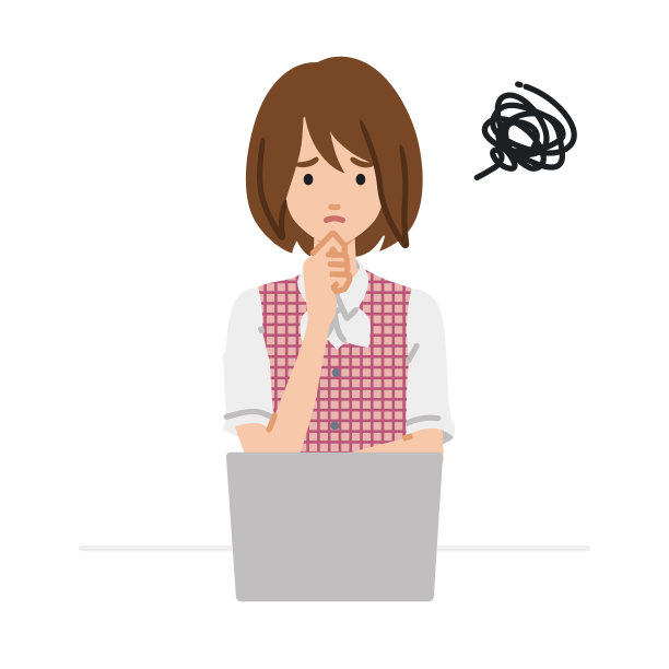 一名穿着文书制服的妇女在使用笔记本电脑时，手指在桌子上的下巴上碰到了麻烦图片下载