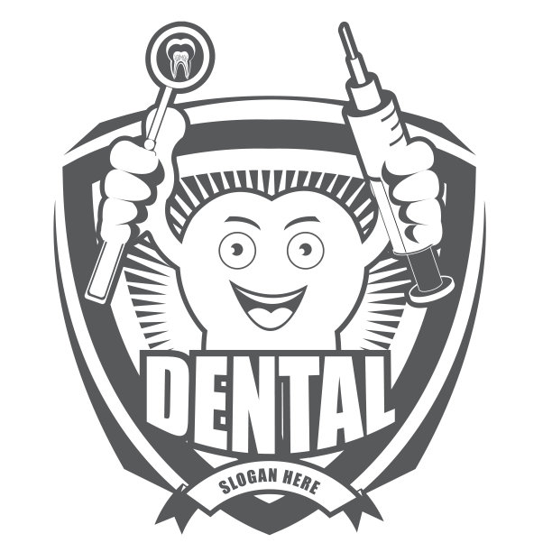 黑白卡通微笑牙齿标签图片下载