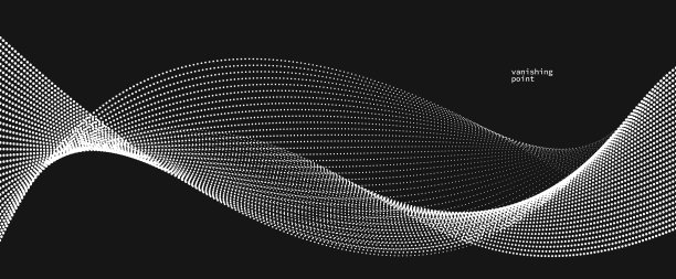 平滑和放松的形状矢量抽象背景波流动的粒子在黑色，曲线线的点在运动，宁静和软的图像。图片下载