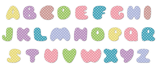圆点字母表。粉彩圆点字体。手绘信件设计的剪贴簿，相册，工艺品和回学校项目。图片下载