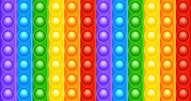 彩色硅胶抗压弹出它的玩具纹理，图案。新潮的儿童感官游戏。彩虹推流行fidget玩具鲜艳的颜色弹出泡泡。矢量图图片下载