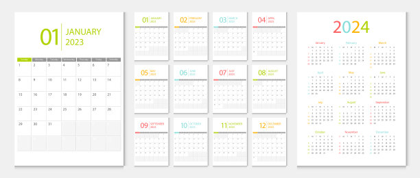 日历2023，日历2024周周日开始企业设计策划人模板。图片下载