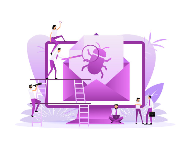 扁平样式的病毒邮件。矢量设计。平的风格的角色。向量图形。图片下载