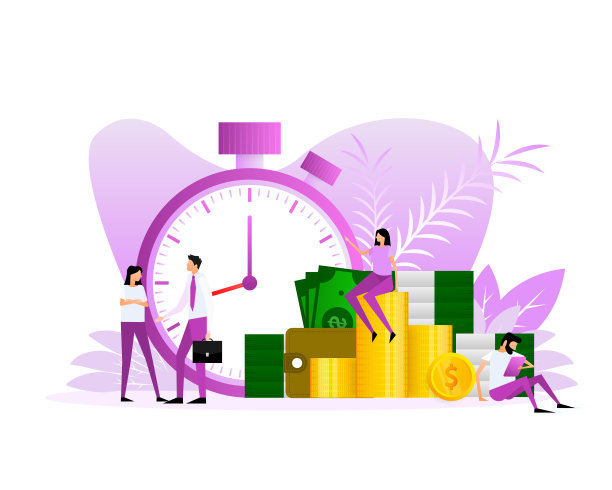 平面插图与管理人员的金钱时间为医疗设计。矢量插图。图片下载