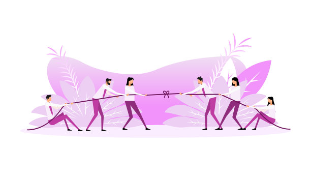 卡通图标与人的鸿沟。经营理念。团队的概念。图片下载