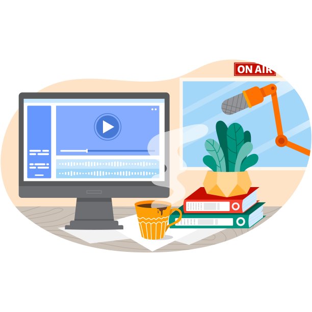 电台工作室工作空间矢量平面桌面图片下载