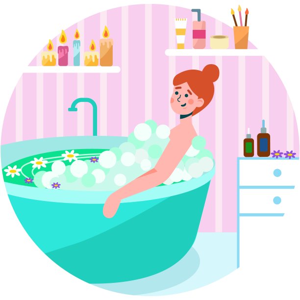 妇女在卫生草药浴矢量插图图片下载