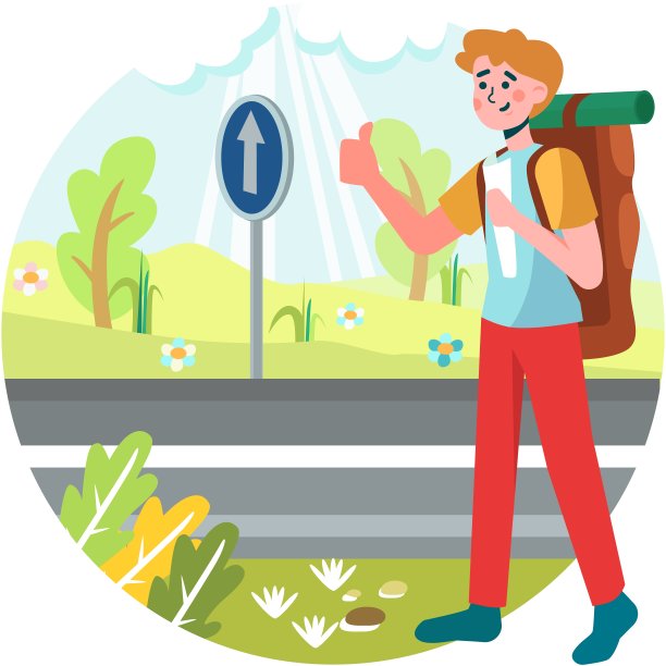 竖起大拇指搭便车的游客图片下载