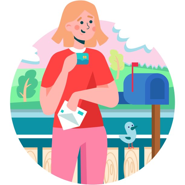 女子在邮箱矢量收到银行卡信件图片下载