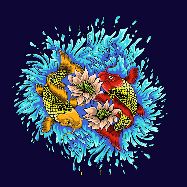 花卉锦鲤艺术设计图片下载