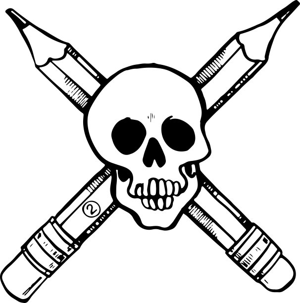 铅笔艺术头骨-黑色和白色矢量插图图片下载