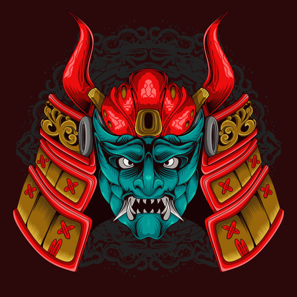 戴着恶魔面具的日本武士图片下载