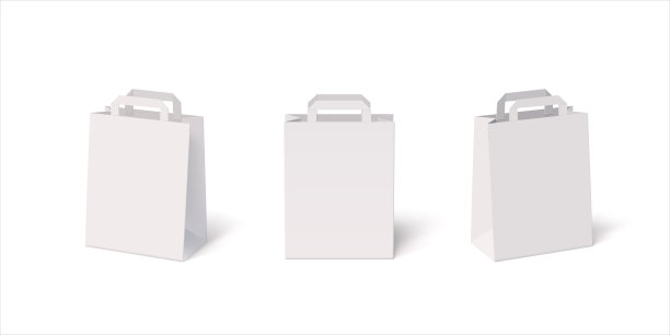 一套白纸隔离购物袋与正面和侧面的看法。矢量现实的3D空白模型插图包图片下载