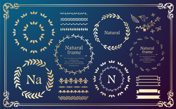 一套带有自然框架和图案的设计材料图片下载