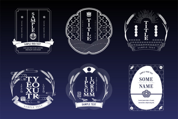 一套复古设计的标签。设计一个基调。大米和小麦。图片下载