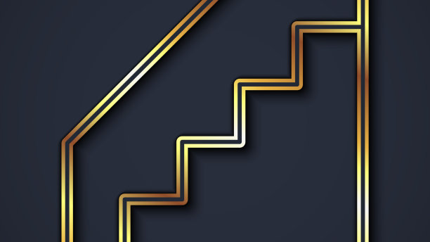 金色的楼梯线图标孤立在黑色上图片下载