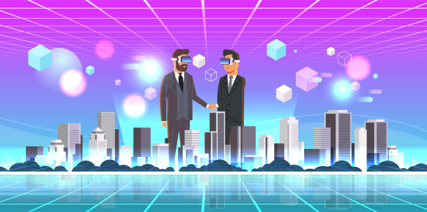 戴着数码眼镜的商人在握手图片下载