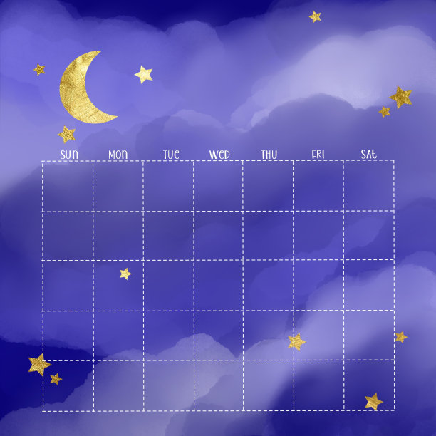 每周计划乳制品。这是一个以蓝天为主题，金色月亮为主题的周计划。图片下载